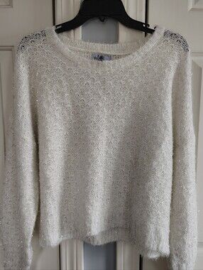 Vylette Ivory Sparkle Fuzzy Crewneck Sweater L